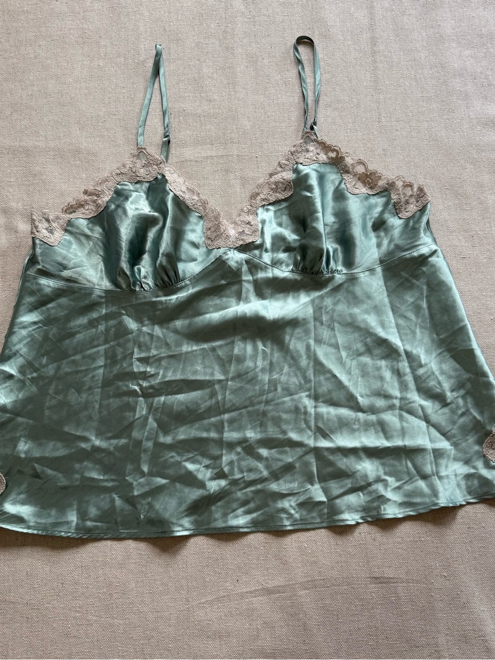 Gilligan & O’Malley Satin Lace Camisole XL Sage Green Romantic Cami Top